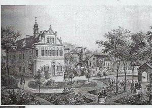 Litografie pozdně barokního zámku z doby kolem roku 1830